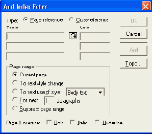 Диалоговое окно Add Index Entry